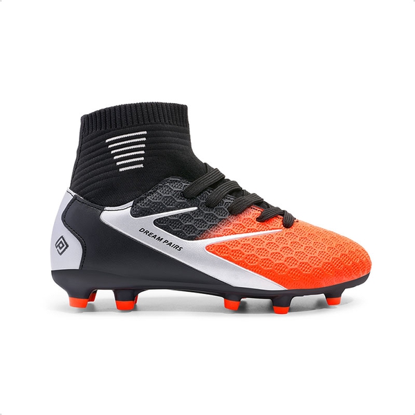 Boys & Girls High Top Youth Football Cleats - BLACK GREY ORANGE - 5